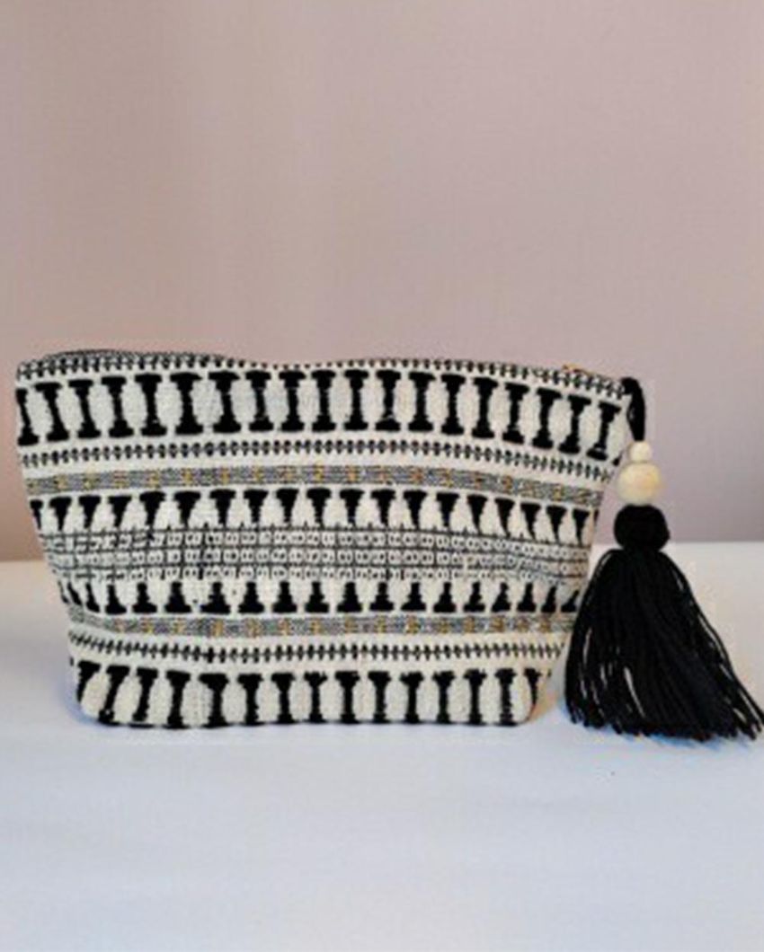 The Little Black Beauty Thread Weaved Cotton Canvas Handbag | 9 x 3 x 6 inches