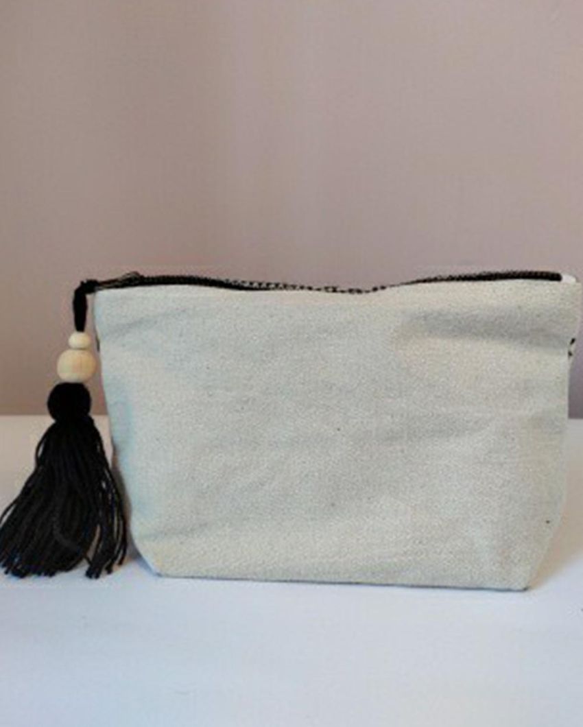 The Little Black Beauty Thread Weaved Cotton Canvas Handbag | 9 x 3 x 6 inches