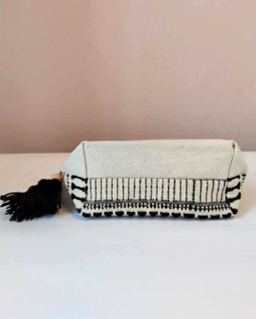 The Little Black Beauty Thread Weaved Cotton Canvas Handbag | 9 x 3 x 6 inches