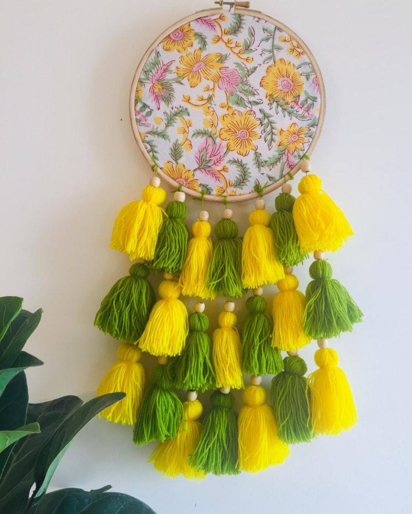 The Yellow Rainbow Tasseled Dreamcatcher | 8 x 21 inches