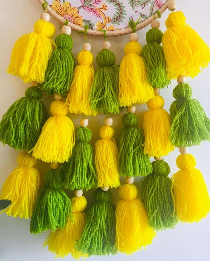 The Yellow Rainbow Tasseled Dreamcatcher | 8 x 21 inches