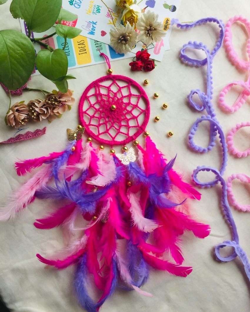 Cotton Candy Feather & Beads Dreamcatcher | 4 x 12 inches