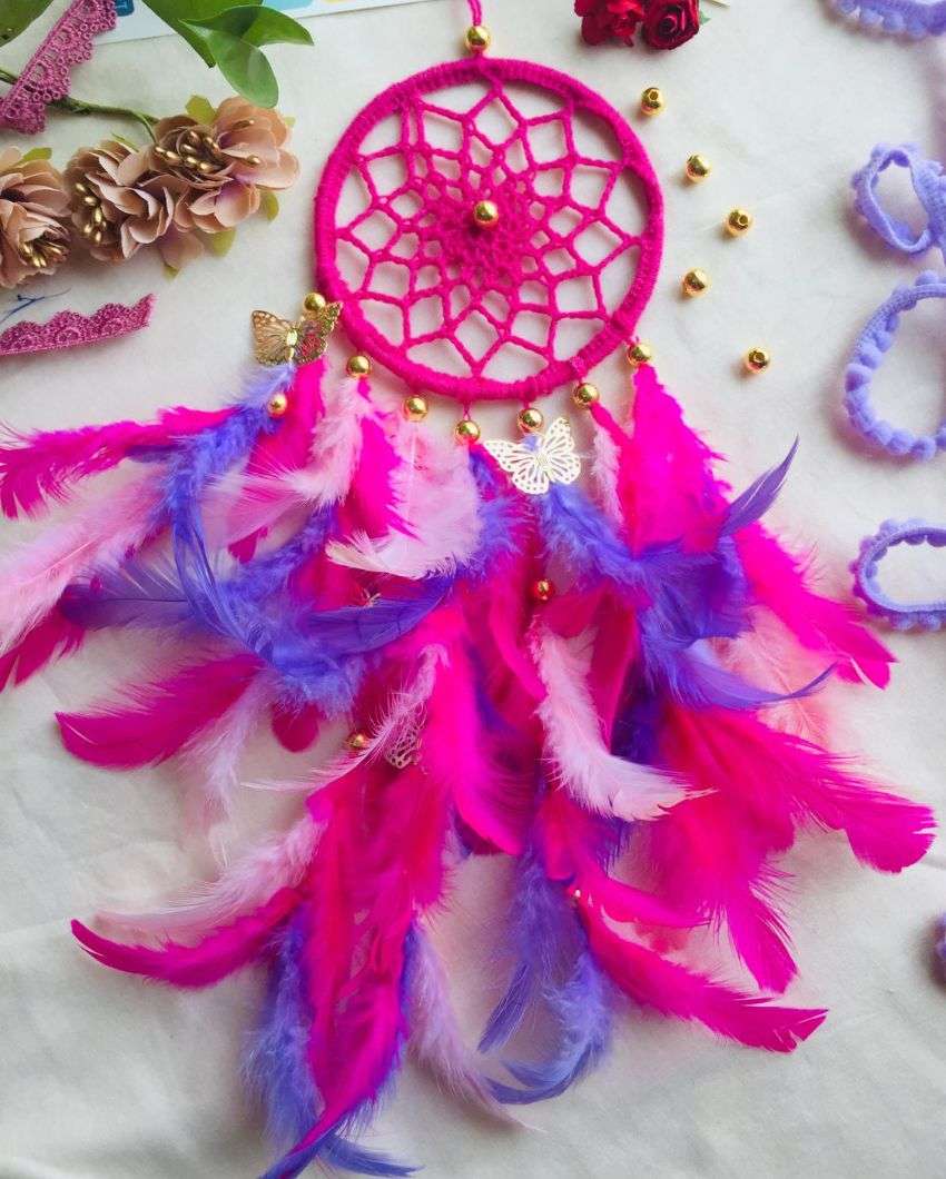 Cotton Candy Feather & Beads Dreamcatcher | 4 x 12 inches