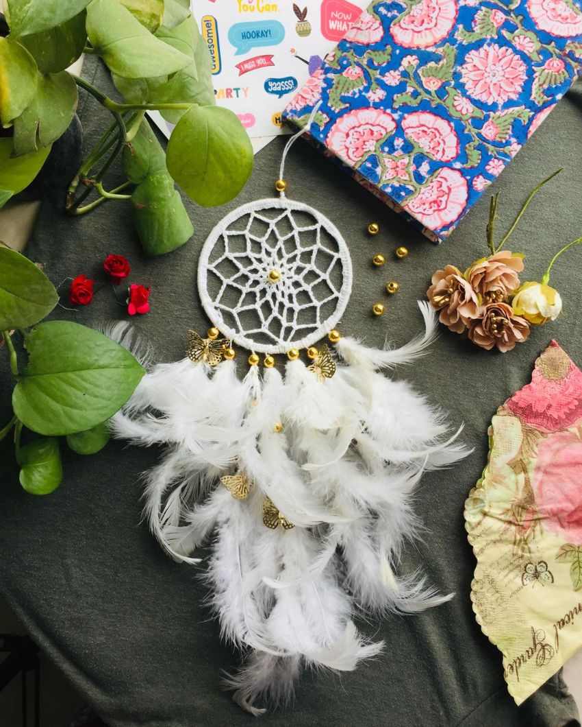 Snowflakes Feather & Beads Dreamcatcher | 4 x 12 inches