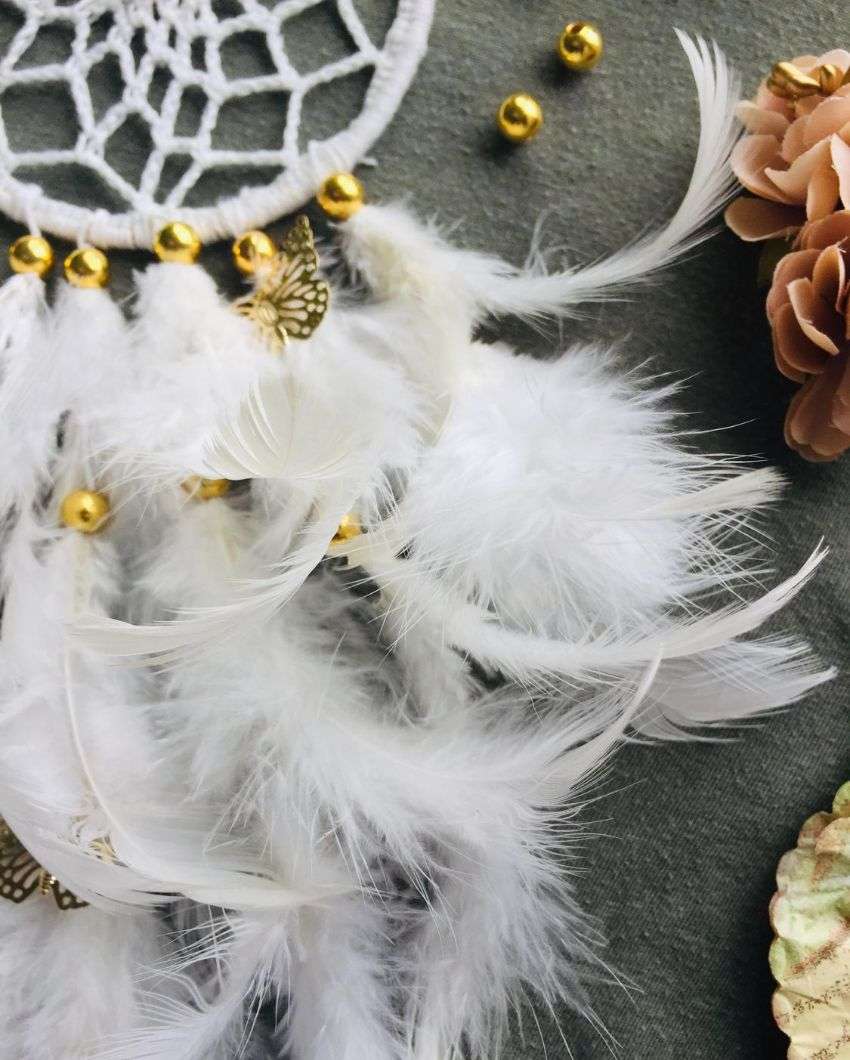 Snowflakes Feather & Beads Dreamcatcher | 4 x 12 inches