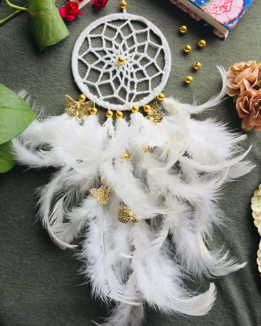 Snowflakes Feather & Beads Dreamcatcher | 4 x 12 inches
