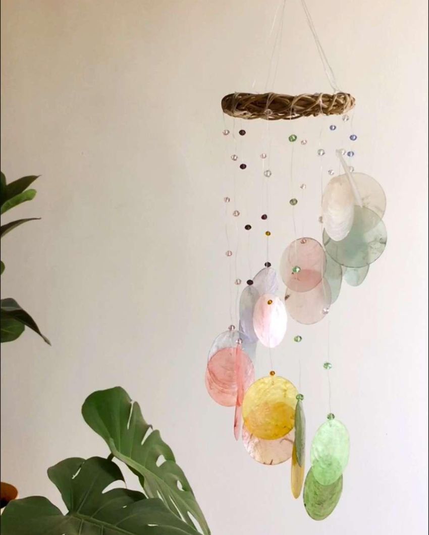 Seven Chakra Rainbow Capiz Shell Wind Chime | 4 x 12 inches