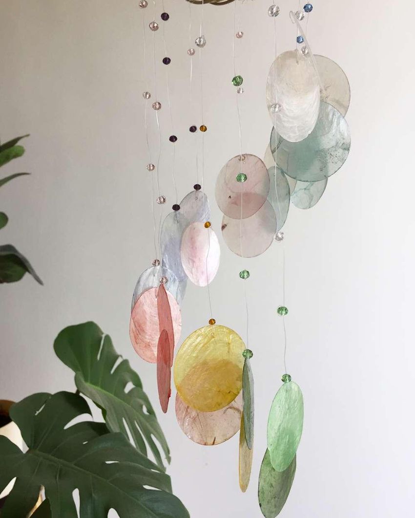 Seven Chakra Rainbow Capiz Shell Wind Chime | 4 x 12 inches