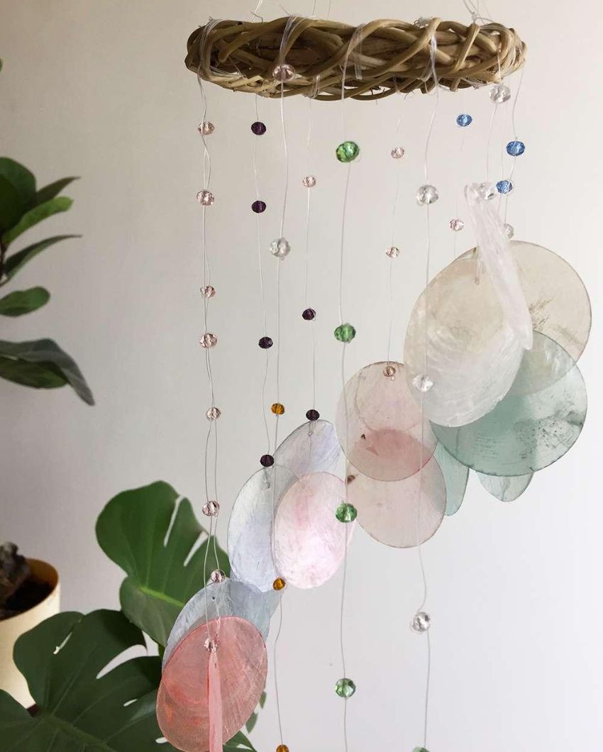 Seven Chakra Rainbow Capiz Shell Wind Chime | 4 x 12 inches