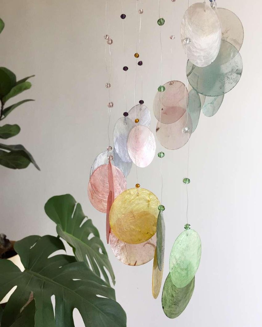 Seven Chakra Rainbow Capiz Shell Wind Chime | 4 x 12 inches