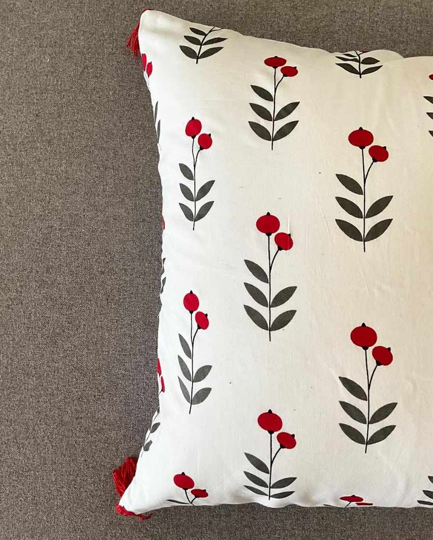Cherry on top Block Print Cotton Cushion Cover | 16 x 16 inches