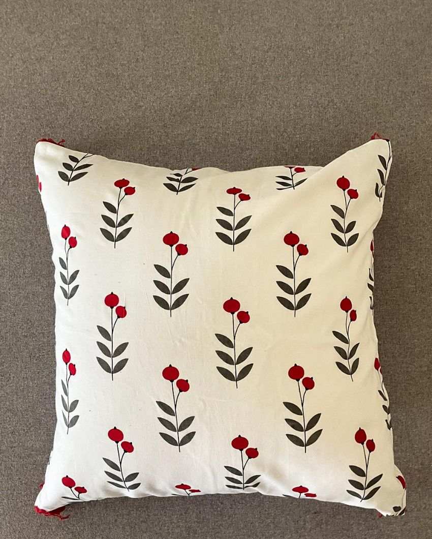 Cherry on top Block Print Cotton Cushion Cover | 16 x 16 inches