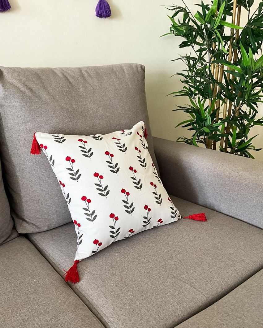 Cherry on top Block Print Cotton Cushion Cover | 16 x 16 inches