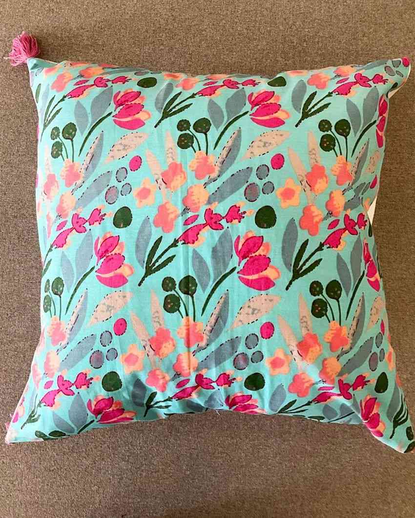 Pink Fireflies Block Print Cotton Cushion Cover | 16 x 16 inches