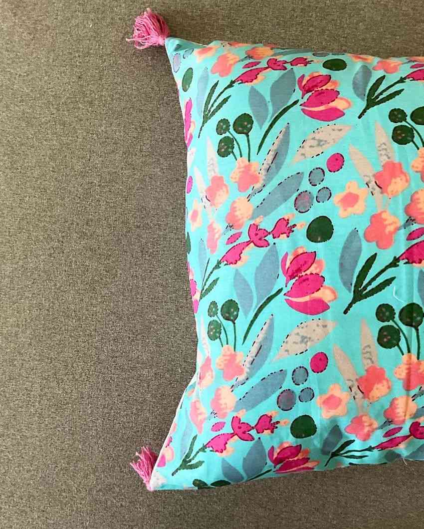 Pink Fireflies Block Print Cotton Cushion Cover | 16 x 16 inches