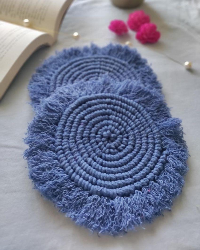 Blue Moon Macrame Cotton Cord Coaster Placemat | Set of 2 |4 x 4 inches