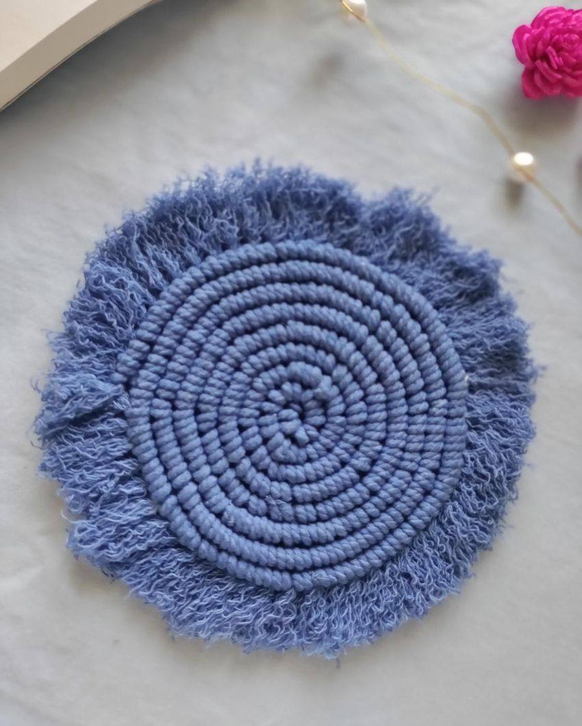 Blue Moon Macrame Cotton Cord Coaster Placemat | Set of 2 |4 x 4 inches