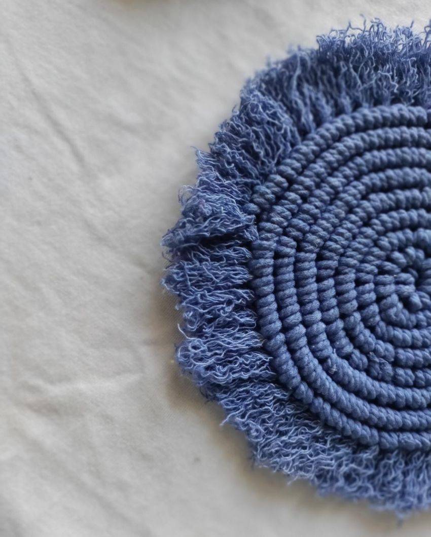 Blue Moon Macrame Cotton Cord Coaster Placemat | Set of 2 |4 x 4 inches