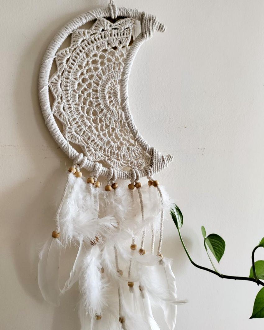 Moon dreamcatcher Feather & Beads Dreamcatcher | 5 x 19 inches