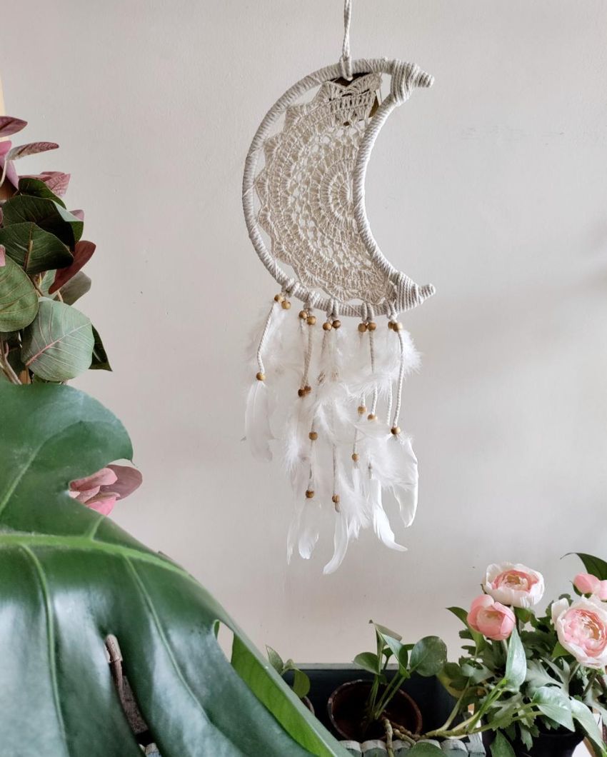 Moon dreamcatcher Feather & Beads Dreamcatcher | 5 x 19 inches