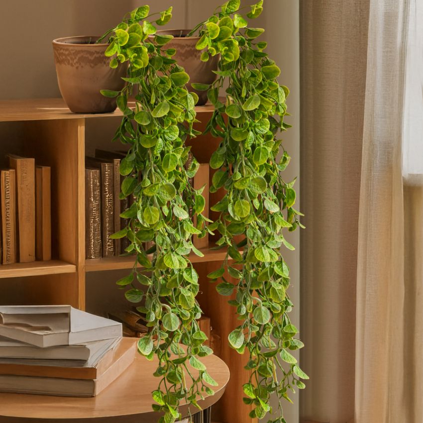 Graceful Artificial Potted Hanging Green Bush | Set of 2 | 2.8 feet