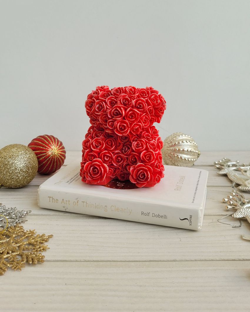 Crimson Rosette Teddy | 4 X 4 X 4 Inches