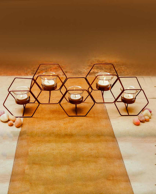 Honeycomb Pattern Metal Tea Light Holder