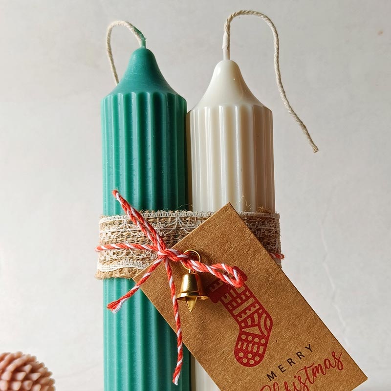 Green Hope Pillar Candles | Set of 2 | 15.2 cm / 6 inches