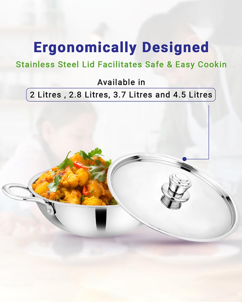 Heavy-Duty Triply Stainless Steel Kadhai with Lid