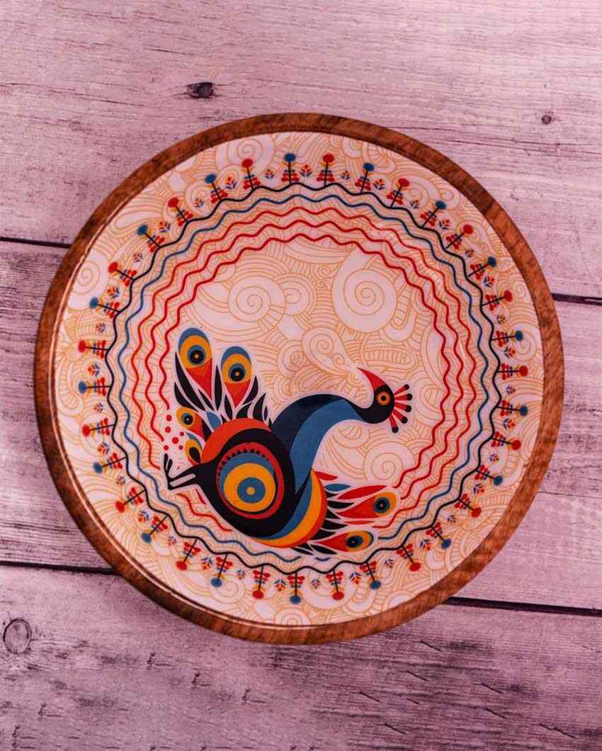 Pihu Wooden Large Bowl with Gold Salad Servers | 8 x 4 inches