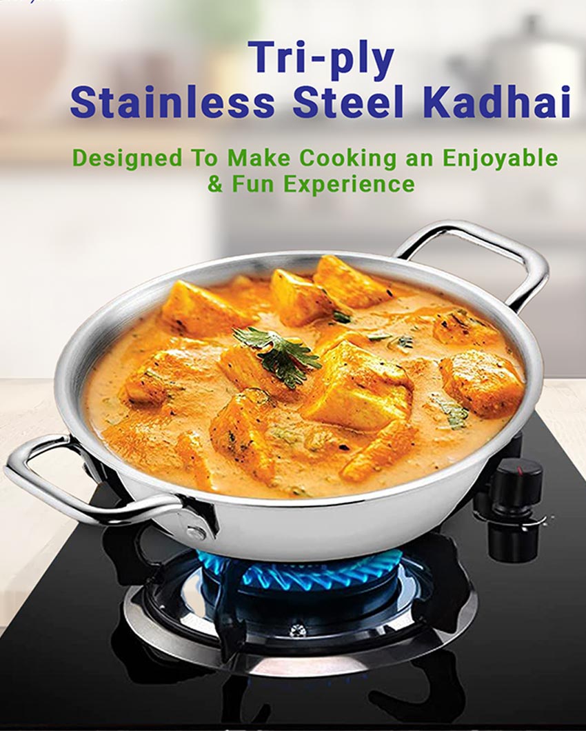 Heavy-Duty Triply Stainless Steel Kadhai with Lid