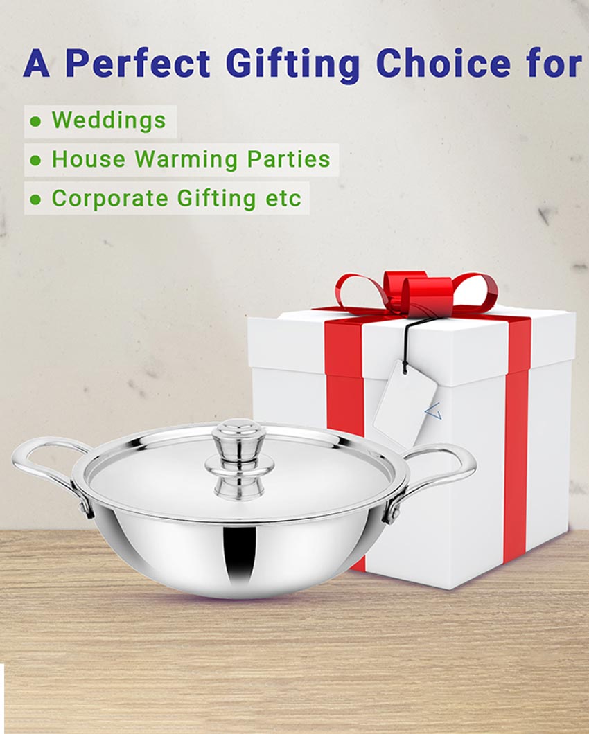 Heavy-Duty Triply Stainless Steel Kadhai with Lid