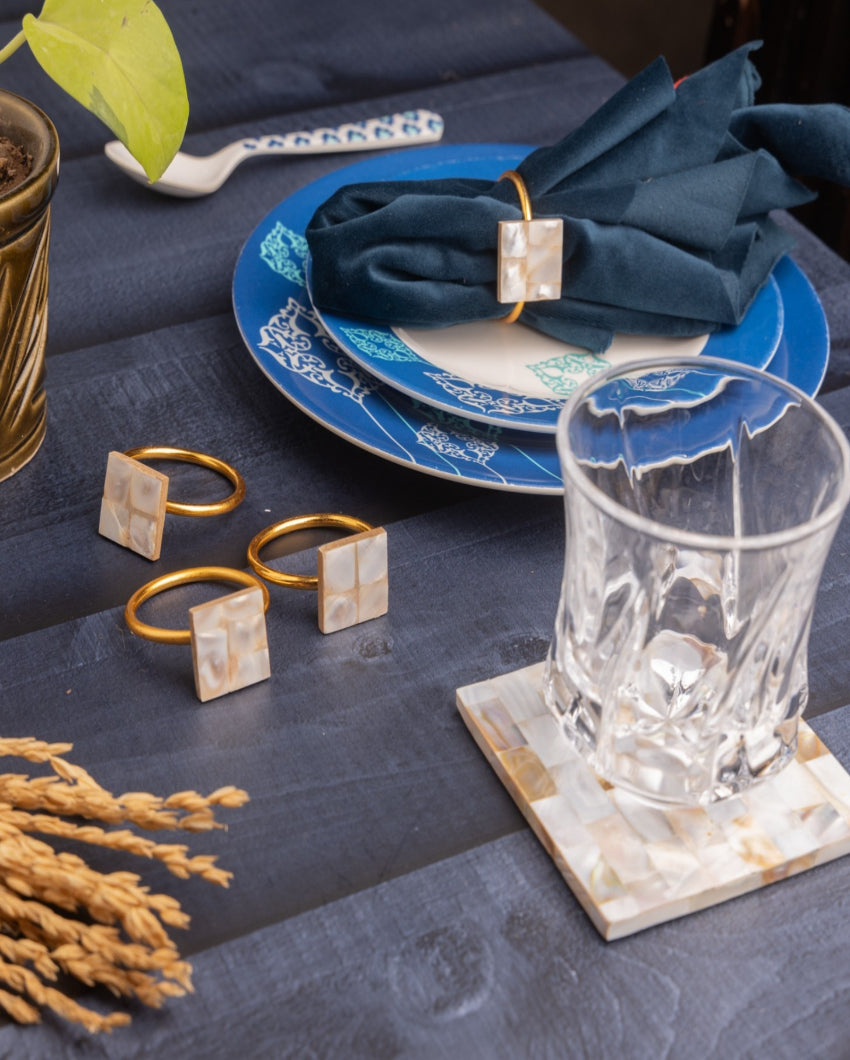 Dining Style Square Coasters Napkin Rings Decor Hamper | Set of 8