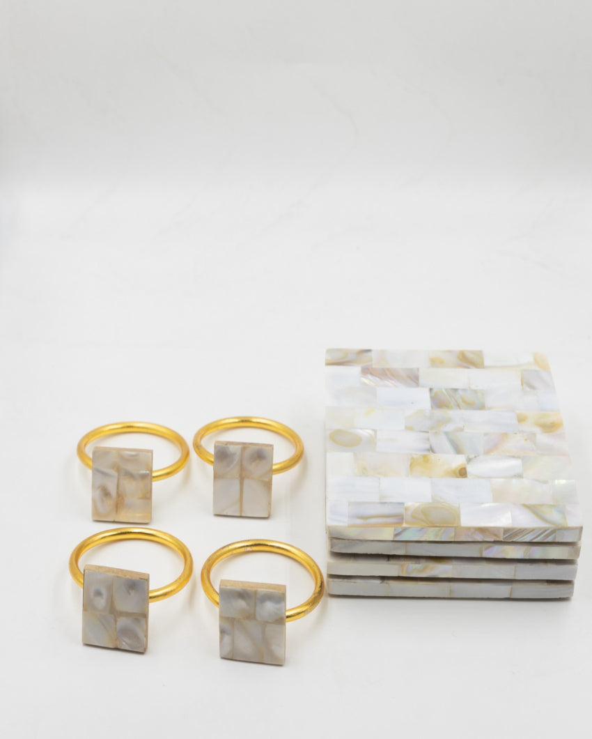Dining Style Square Coasters Napkin Rings Decor Hamper | Set of 8