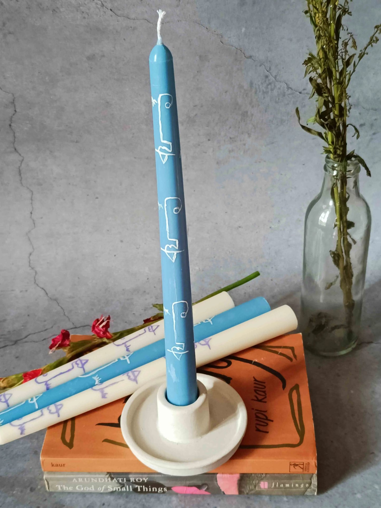 Abstract Faces Hand Painted Tapered Candles | Set of 4 | 25.4 cm / 10 inches