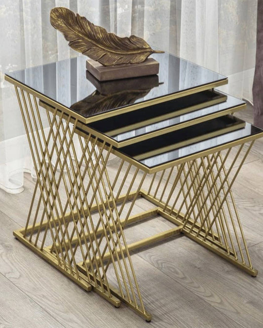 Multi Gold Wire Nesting Metal Tables | Set Of 3