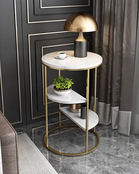 3 Tier Marble Shelf Gold End Table | 16 x 16 x 24 inches