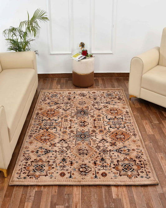 Beige & Beige Traditional Polyester Carpet