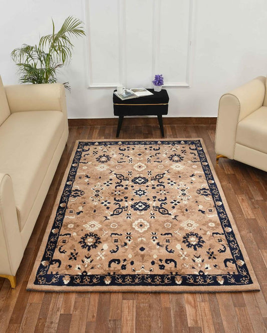 Blue & Beige Intricate Traditional Polyester Carpet