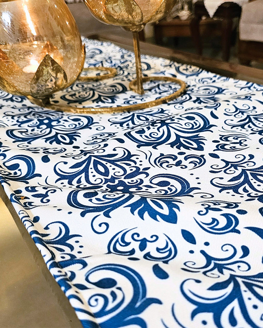 Heritage Charm Blue & White Damask Table Runner | 14 X 52 inches