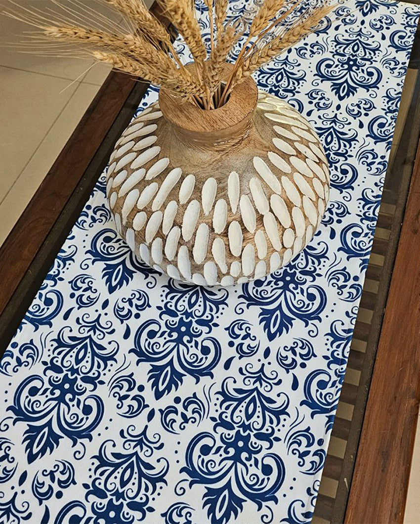 Heritage Charm Blue & White Damask Table Runner | 14 X 52 inches