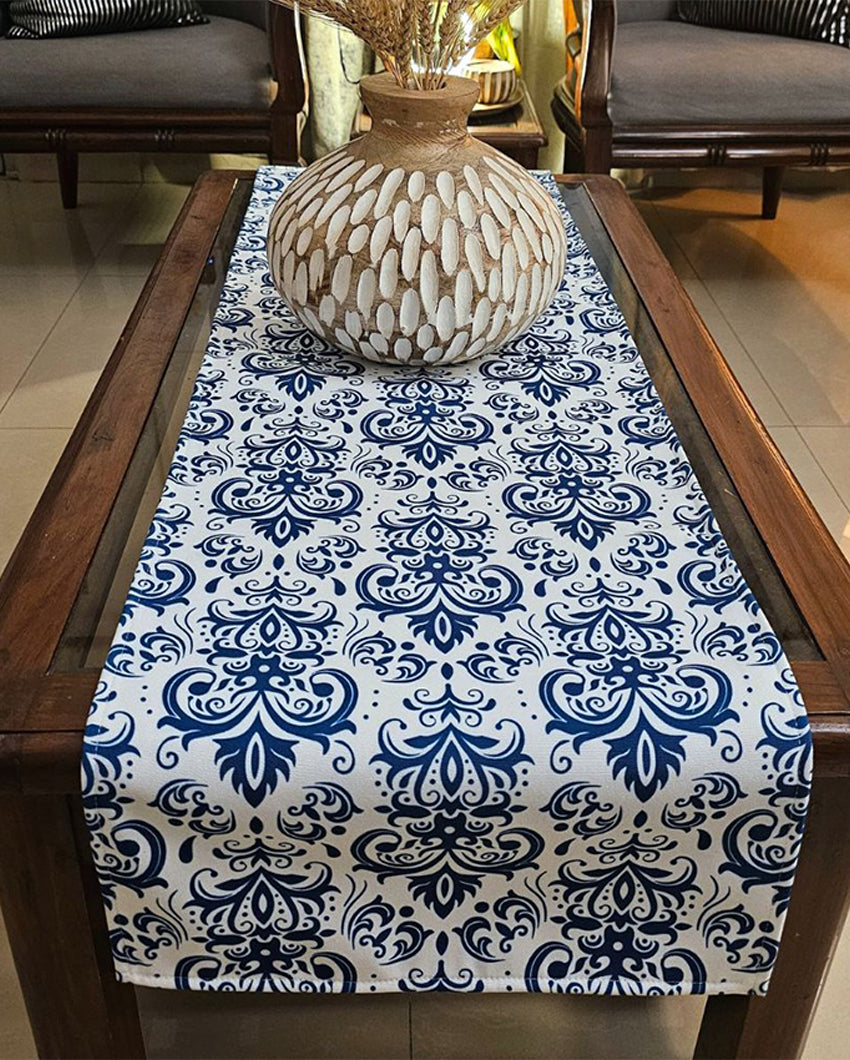 Heritage Charm Blue & White Damask Table Runner | 14 X 52 inches