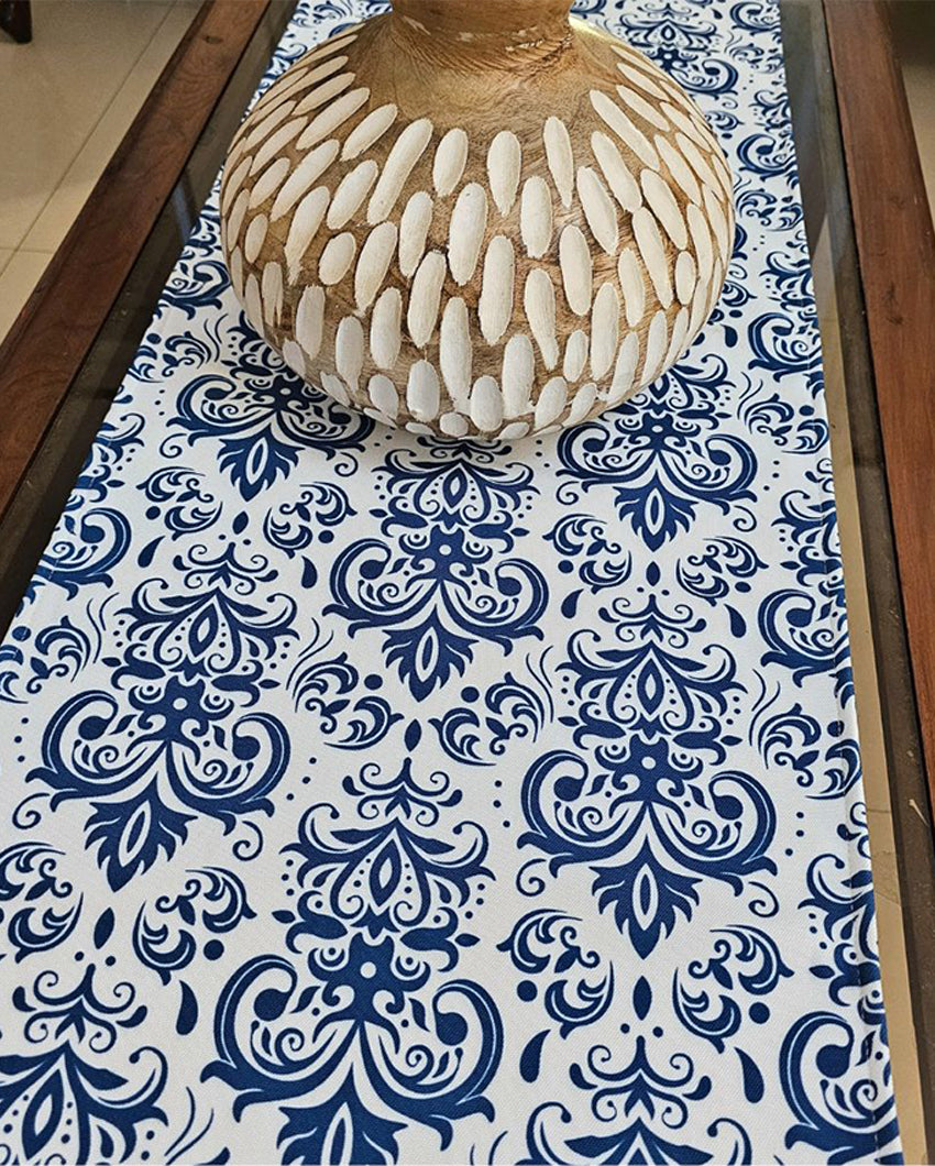 Heritage Charm Blue & White Damask Table Runner | 14 X 52 inches