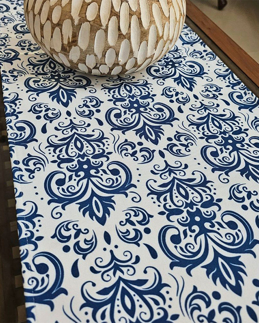 Heritage Charm Blue & White Damask Table Runner | 14 X 52 inches