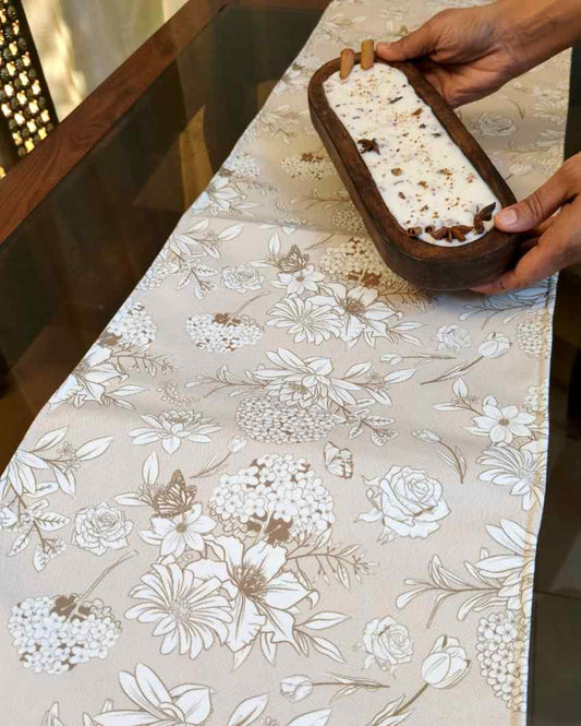 Light Flowers Poly Canvas Table Runner | 72 x 12 inches