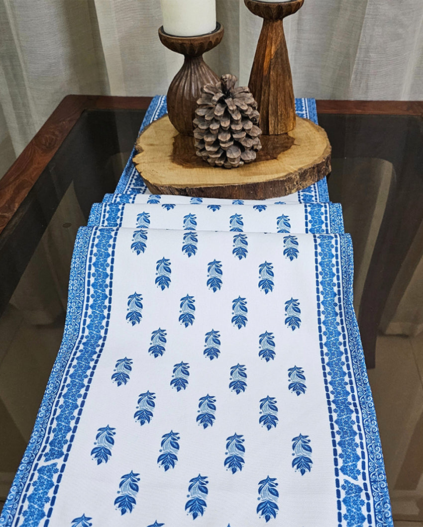 Handcrafted Blue Blossom Trails Accent Table Runner | 12 X 72 inches