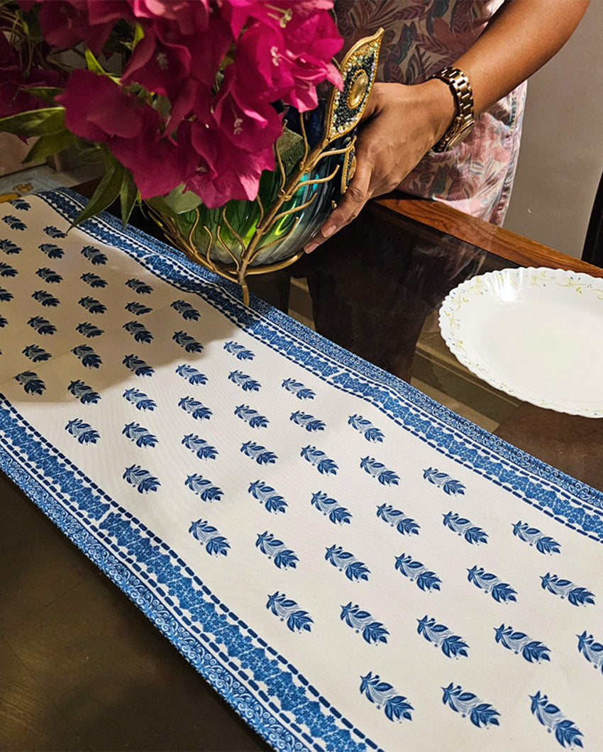Handcrafted Blue Blossom Trails Accent Table Runner | 12 X 72 inches