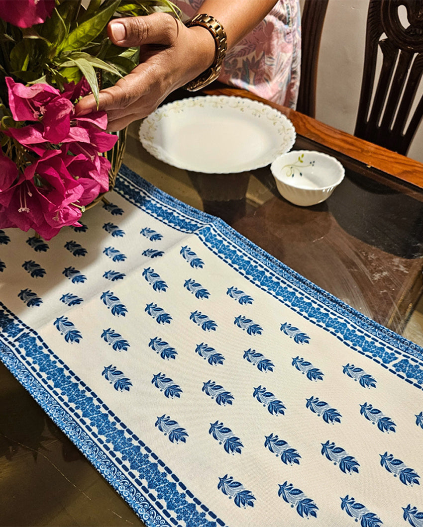 Handcrafted Blue Blossom Trails Accent Table Runner | 12 X 72 inches