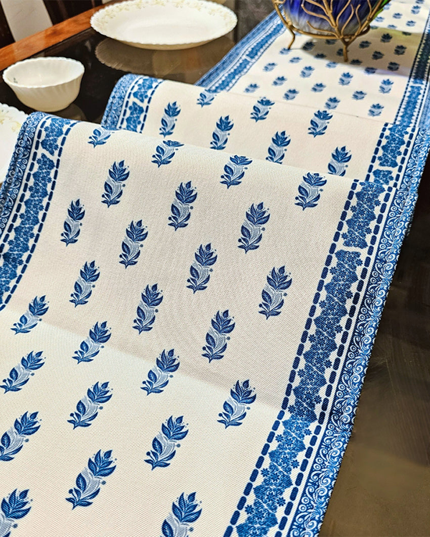 Handcrafted Blue Blossom Trails Accent Table Runner | 12 X 72 inches