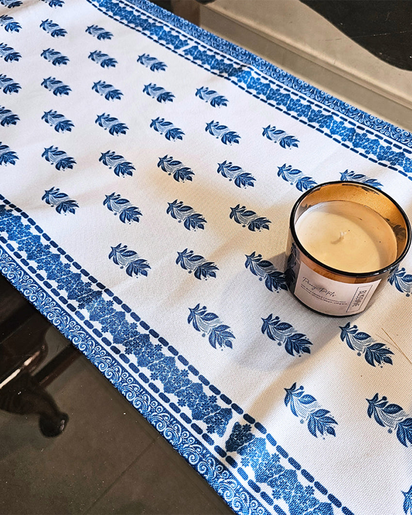 Handcrafted Blue Blossom Trails Accent Table Runner | 12 X 72 inches